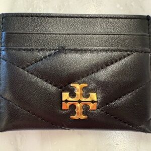 Tory Burch Quilted Black Card Holder with Gold Logo